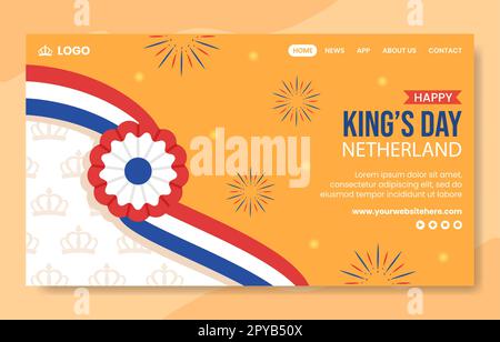 Happy Kings Netherlands Day Social Media Landing Page modello disegnato a mano sfondo Illustrazione Foto Stock