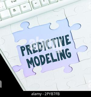 Scrittura con visualizzazione del testo Predictive Modeling (modellazione predittiva). Strategia di manutenzione del concetto Internet basata sull'analisi predittiva Foto Stock