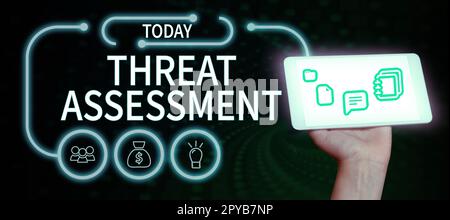 Didascalia concettuale Valutazione delle minacce. Vetrina aziendale che determina la gravità di una potenziale minaccia Foto Stock