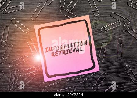 Scrittura visualizzazione testo recupero informazioni. Parola per Un luogo in cui i dati sono memorizzati e possono essere trovati Foto Stock