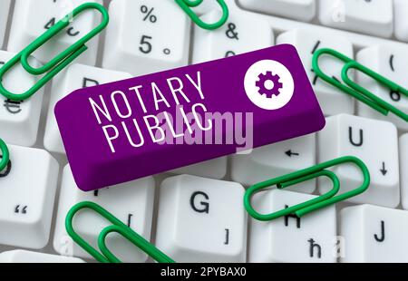 Didascalia concettuale Notary Public. Foto concettuale legalità documentazione autorizzazione Contratto di Certificazione Foto Stock