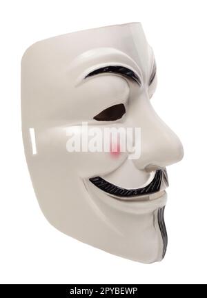Mosca, Russia, 30 aprile 2023: Guy Fawkes maschera anonima isolato su sfondo bianco Foto Stock