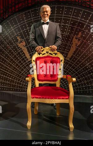 Shah Alam, Malesia - Aprile 17,2023 : figura in cera di Morgan Freeman esposta al Red Carpet 2 in i-City Shah Alam. Foto Stock