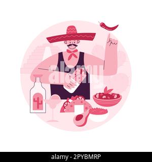 Illustrazione vettoriale del concetto astratto del cibo messicano. Cucina latino-americana, ristorante messicano, ricetta burrito, tex mex alimentare, cucina tradizionale, piatto piccante, cena etnica menu astratto metafora. Illustrazione Vettoriale