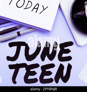 Testo scritto a mano June Teen. Business Concept vacanza legale negli Stati Uniti della fine della schiavitù negli Stati Uniti Foto Stock