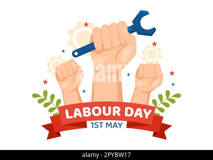 Happy Labor Day il 1 maggio Illustrazione con diverse professioni e grazie a tutti i lavoratori per il vostro duro lavoro in Cartoon piano modelli disegnati a mano Foto Stock