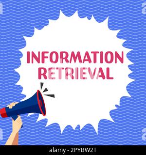 Simbolo di testo che mostra il recupero delle informazioni. Concetto di Internet Un luogo in cui i dati sono memorizzati e possono essere trovati Foto Stock