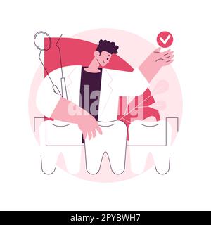 Illustrazione vettoriale del concetto astratto della piastra dentaria. Piastra a dente singolo, assistenza sanitaria dentale, protesi dentaria completa e parziale, sostituzione dei denti mancanti, apparecchio ortodontico metafora astratta. Illustrazione Vettoriale