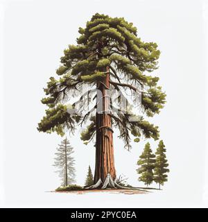 Realistico albero verde più alto nel mondo sequoia su uno sfondo bianco - illustrazione vettoriale Foto Stock