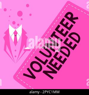 Volontario di testo di scrittura necessario. Foto concettuale alla ricerca di un aiuto per svolgere attività senza pagare o compensare Foto Stock
