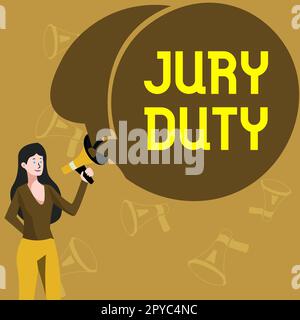 Visualizzazione concettuale Jury Duty. Parola scritta su obbligazione o su un periodo di esercizio della funzione di membro di una giuria in tribunale Foto Stock