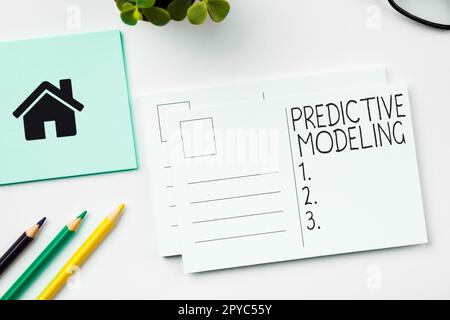 Scrittura manuale del testo Predictive Modeling (modellazione predittiva). Strategia di manutenzione della vetrina aziendale basata sull'analisi predittiva Foto Stock