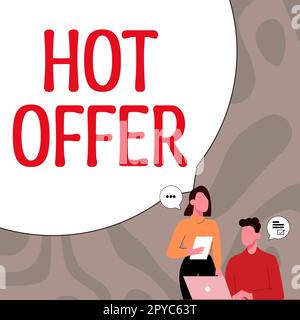 Scrittura visualizzazione testo Hot Offer. Prodotto o programma Business Concept offerto a prezzi o tariffe ridotte Foto Stock