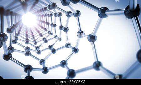 Modello molecolare in tonalità di colore blu isolato su sfondo bianco. Illustrazione 3D. Foto Stock