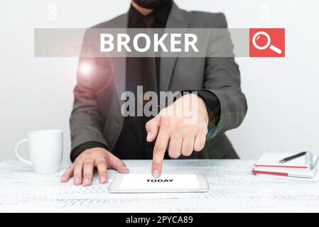 Broker di visualizzazione concettuale. La foto concettuale funge da agente di fiducia o intermediario nelle negoziazioni commerciali Foto Stock