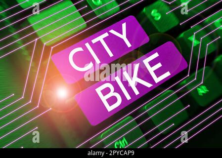 Scrittura a mano City Bike. Approccio aziendale progettato per brevi corse regolari in aree urbane ugualmente pianeggianti Foto Stock