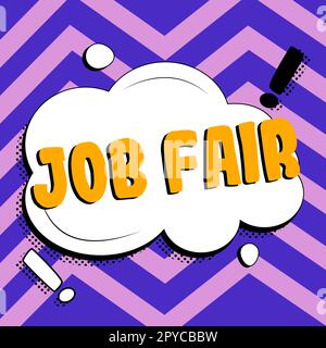 Scrittura a mano segno Job Fair. Parola scritta su un evento in cui una persona può fare domanda per un lavoro in più aziende Foto Stock