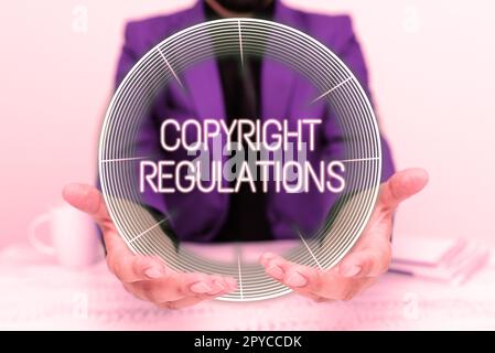 Norme sul copyright per la visualizzazione concettuale. Parola per corpo di legge che governa le opere originali di authorship Foto Stock