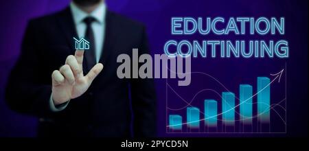 Didascalia di testo che presenta formazione continua. Business idea acquisizione di conoscenze e competenze attraverso la formazione Foto Stock