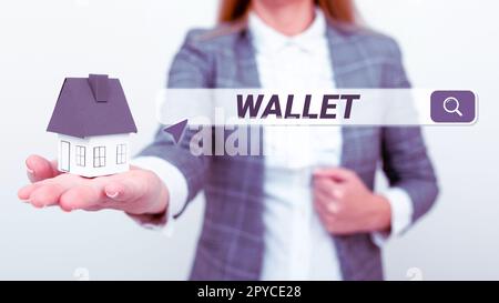 Scrittura visualizzazione testo Wallet. Approccio aziendale custodia pieghevole piatta tascabile per contenere denaro e schede di plastica Foto Stock