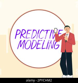 Scrittura con visualizzazione del testo Predictive Modeling (modellazione predittiva). Strategia di manutenzione del concetto Internet basata sull'analisi predittiva Foto Stock