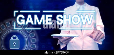 Scrittura visualizzazione testo Game Show. Internet Concept Program in televisione o radio con giocatori che vincono premi Foto Stock