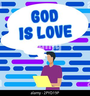 Scrittura del testo Dio è amore. Concetto di Internet credere in Gesù avere fede pensieri religiosi Cristianesimo Foto Stock