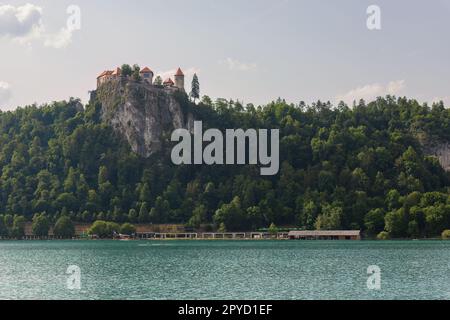 Vista dal lago di Bled nelle alpi slovene Foto Stock