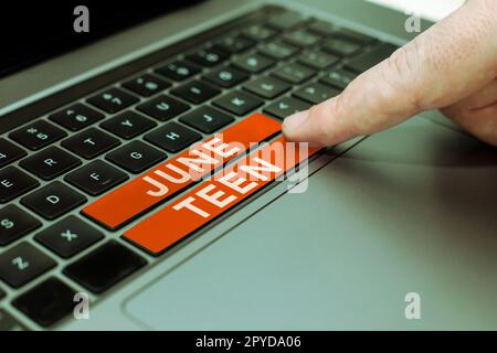 Testo scritto a mano June Teen. Business vetrina vacanza legale negli Stati Uniti della fine della schiavitù negli Stati Uniti Foto Stock