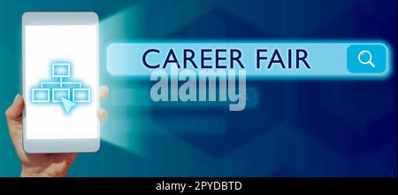 Segno che mostra la fiera della carriera. Parola per un evento a cui i cercatori di lavoro possono incontrare i datori di lavoro possibili Foto Stock