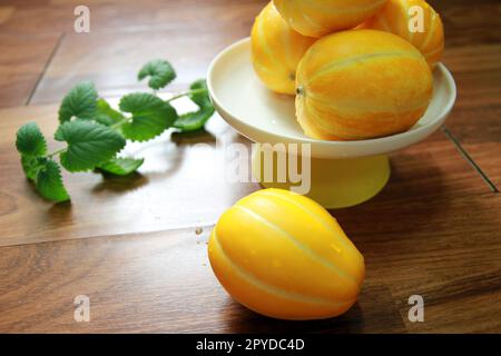 Dolce e croccante specialità coreana Seongju melon concetto di frutta estiva Foto Stock