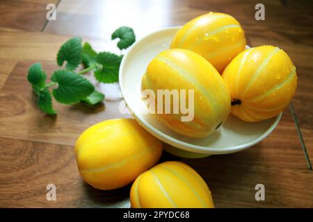 Dolce e croccante specialità coreana Seongju melon concetto di frutta estiva Foto Stock