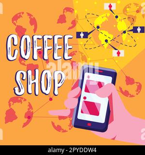 Cartello di testo che mostra il Coffee Shop. Parola per un piccolo ristorante informale che serve caffè e spuntini leggeri Foto Stock