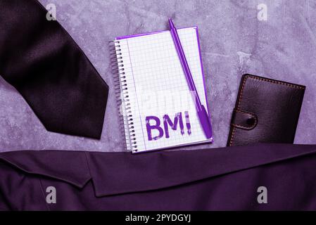Scrittura testo BMI. Metodo generale di affari di stima dei livelli grassi corporei basato sul peso e l'altezza Foto Stock
