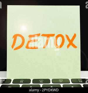 Scrittura a mano del testo Detox. Concetto significato momento per la dieta salute Nutrizione trattamento di dipendenza pulizia Foto Stock