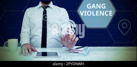 Visualizzazione concettuale Gang violenza. Approccio aziendale violazione delle leggi causate da un gruppo di criminali e gangster Foto Stock