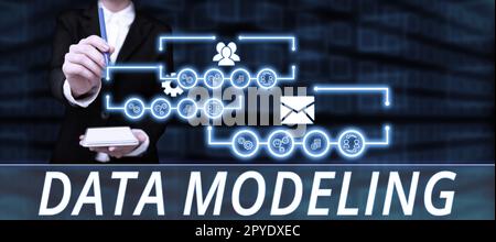 Didascalia concettuale Data Modeling. Parola per il processo di trasferimento dei dati tra sistemi di memorizzazione dati Foto Stock