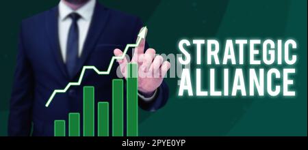 Cartello con su scritto Alleanza strategica. Parola scritta su un legame tra stati, partiti, individui sul raggiungimento degli obiettivi Foto Stock