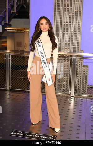 New York, Stati Uniti. 03rd maggio, 2023. R'Bonney Gabriel visitando l'Empire state Building in onore dell'AAPI (Asian American Pacific Islander) Heritage Month a New York, NY il 3 maggio 2023. (Foto di Efren Landaos/Sipa USA) Credit: Sipa USA/Alamy Live News Foto Stock