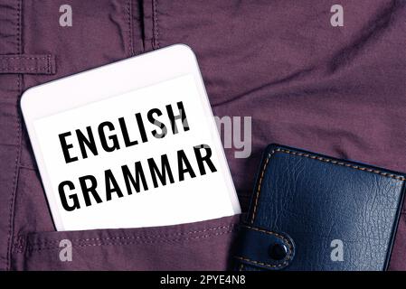 Segno di scrittura a mano grammatica inglese. I corsi Word for coprono tutti i livelli di lingua e scrittura in inglese Foto Stock
