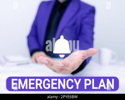 Segnale che visualizza il piano di emergenza. Le procedure del concetto del Internet per la risposta alle emergenze importanti devono essere preparate Foto Stock