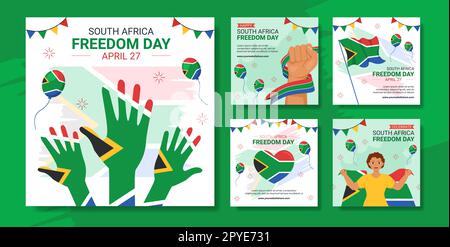 Happy South Africa Freedom Day Social Media Post Flat Cartoon modelli disegnati a mano Illustrazione Foto Stock
