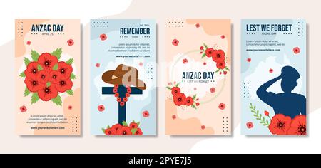 Anzac Day of Lest dimentichiamo le storie dei social media Cartoon modelli disegnati a mano Illustrazione Foto Stock