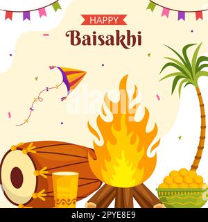 Happy Baisakhi Social Media background Illustrazione Cartoon modelli disegnati a mano Foto Stock