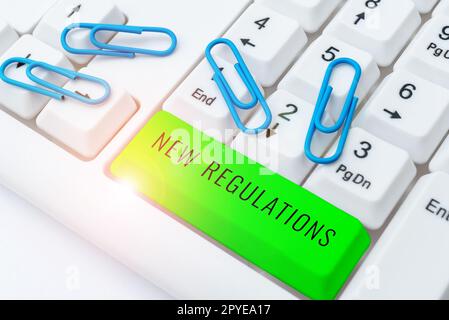 Didascalia concettuale nuove normative. Business Concept Regulation che controlla l'attività normalmente utilizzata dalle regole. Foto Stock