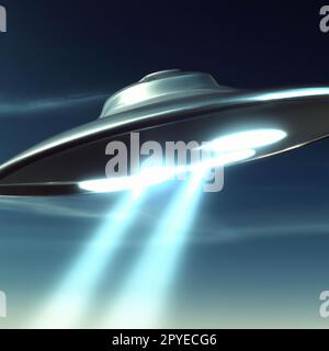 Oggetto volante non identificato UFO. un oggetto in movimento o stazionario osservabile visivamente, volante o che sembra essere volante nell'atmosfera o nel precipuo esterno Foto Stock