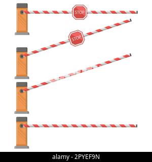 Vector Street barriera classica chiusa e aperta isolata su sfondo bianco. Illustrazione Vettoriale