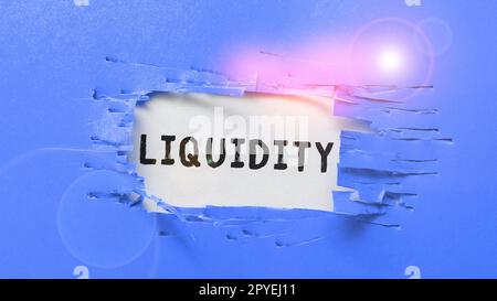 Scrittura che mostra liquidità testo. Word for Cash and Bank Balances liquidità di mercato azione differita Foto Stock