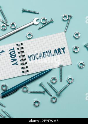 Scrittura con testo Vocabolario. Parola per la raccolta di parole e frasi disposte in ordine alfabetico e spiegate o definite Foto Stock