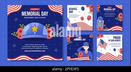 Memorial Day Social Media Post Flat Cartoon modelli disegnati a mano sfondo Illustrazione Foto Stock